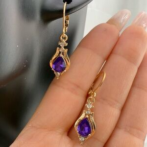 Gold and Purple Teardrop Crystals Earrings